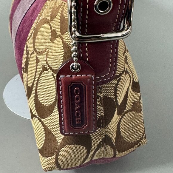 Coach Signature C Brown & Purple Canvas & Suede Baguette Shoulder Bag - Picture 4 of 12